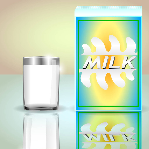 ένα χαρτοκιβώτιο γάλακτος και ένα ποτήρι γάλα - Διάνυσμα, εικόνα