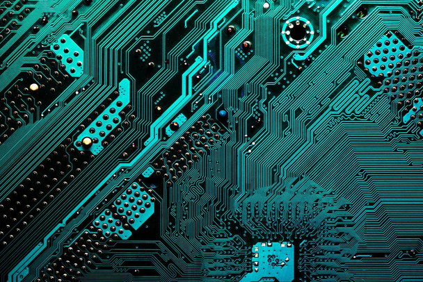 Close up of a printed blue computer circuit board - Photo, Image