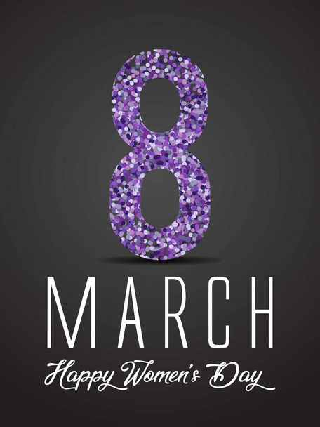 Tarjeta de felicitación Vector Happy Women 's Day con brillante flor brillante círculo texturizado púrpura sobre fondo rojo. 8 marzo fondo de lujo
 - Vector, Imagen