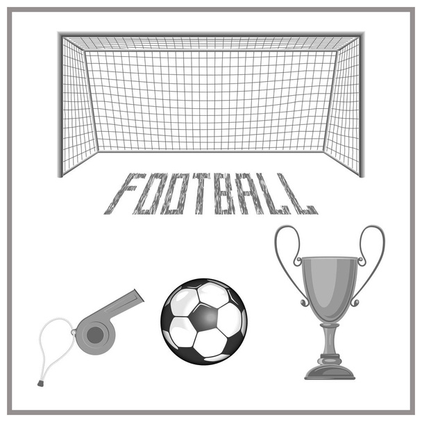 a set of accessories for playing football. there is a ball, a cup, a whistle and more. - Vector, Image