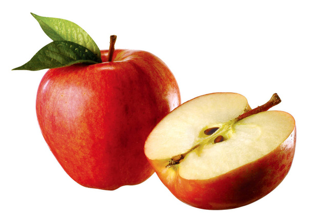 maçã vermelha com meia maçã
 - Foto, Imagem