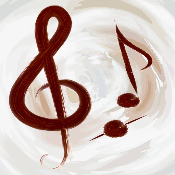 Treble clef and notes, music from coffee, cocoa - Vector, Image