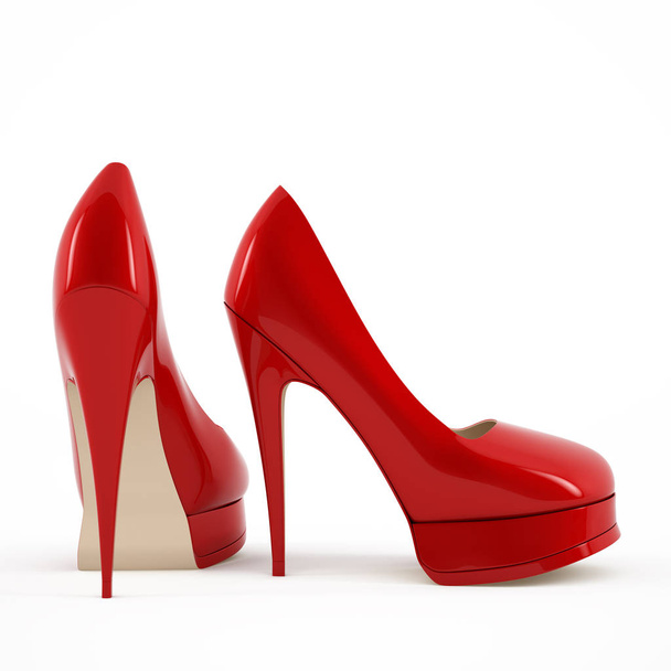 Damskie czerwone buty obcasie obrazu 3d wysokiej jakości renderingu. - Zdjęcie, obraz