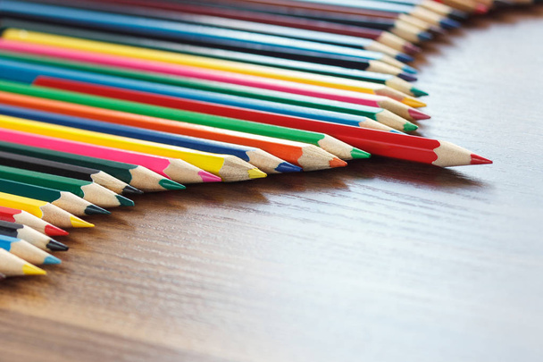 Set of colored pencils, wooden background - Foto, Imagen