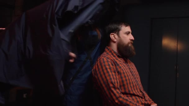 young bearded man sheared in barbershop - Footage, Video