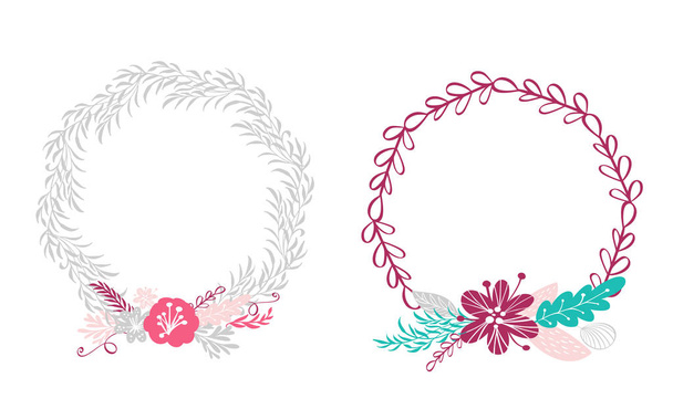 deux fleurs de bouquet de couronne florale Eléments botaniques isolés sur fond blanc dans un style scandinave. Illustration vectorielle dessinée main
 - Vecteur, image