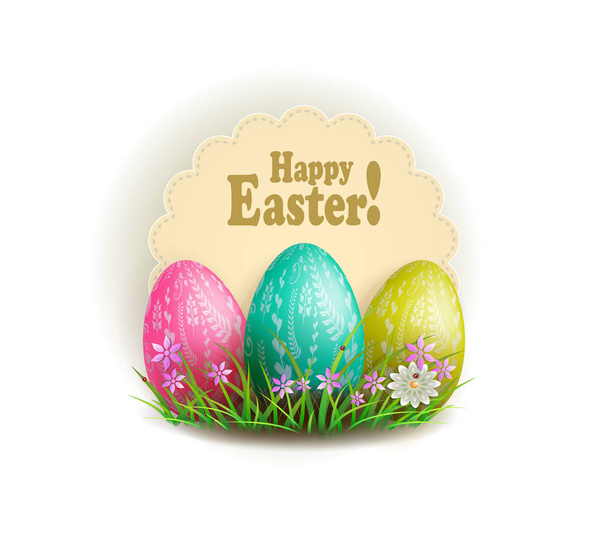 Elemento para el diseño, tres huevos de Pascua multicolores con marco
 - Vector, imagen