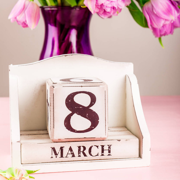 Wooden Block with International Womens Day Date, 8 March - Photo, Image