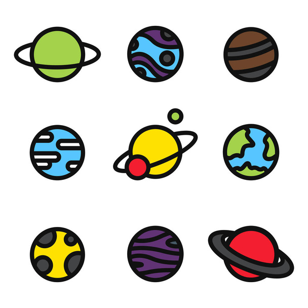 Colorful planets bright icons isolated universe concept - Vektor, obrázek