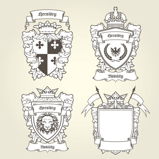 Coat of arms templates - heraldic shield with blazons - Vector, Image