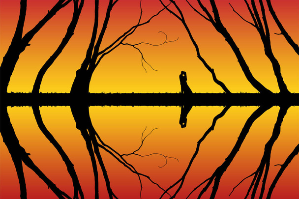  Lovers among trees at sunset - Vector, Image