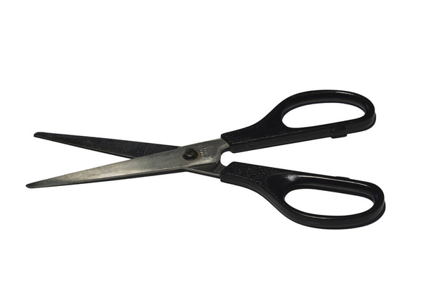 close up black office scissors isolated on white with shadow - Photo, Image