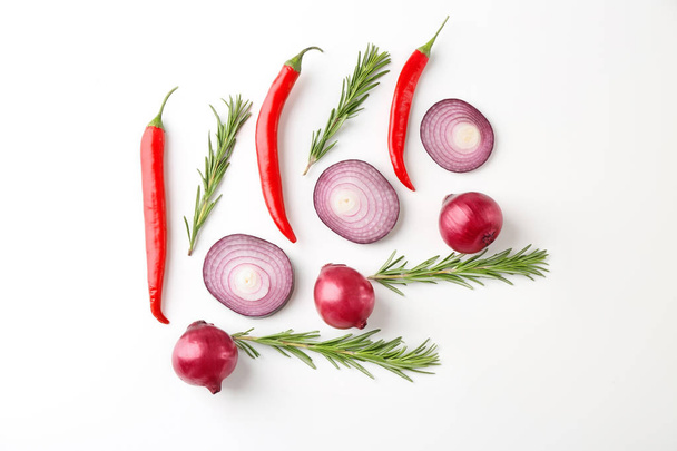 Beautiful composition with red onion on white background - Photo, Image