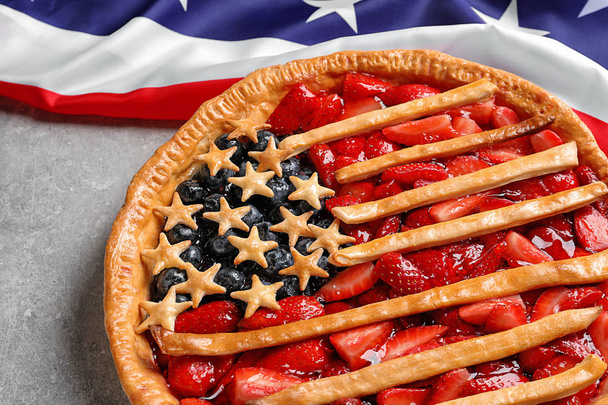 Tasty American flag pie on table, closeup - Foto, immagini