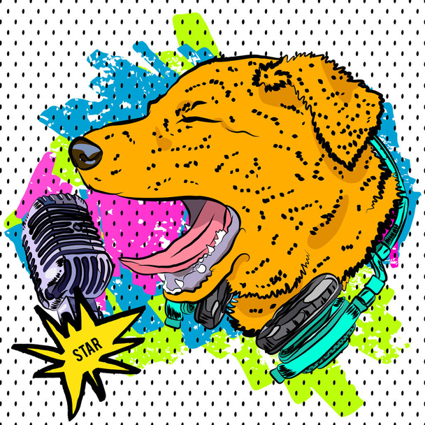 Little Doggie Vocalist. Vector illustration. - Vector, Image