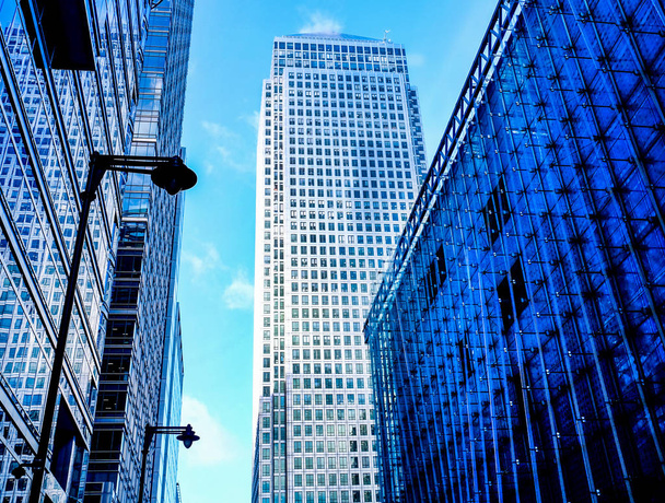 three glass modern Office towers in Canary Wharf, the Docklands, - Photo, Image