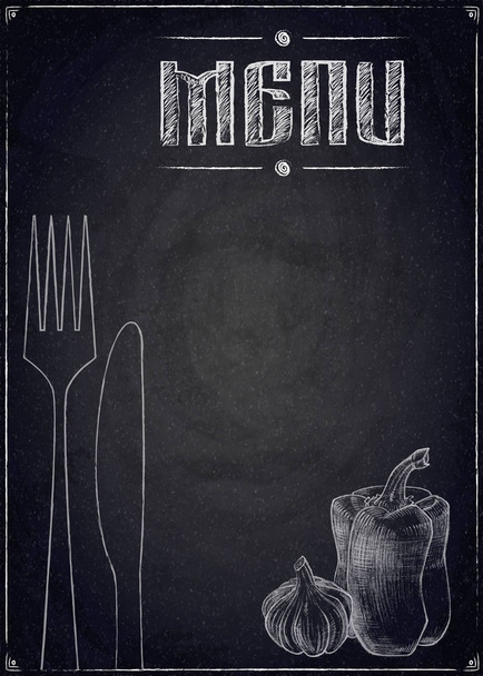 Menu de restaurante com legumes desenhados à mão em chalkboar preto
 - Vetor, Imagem