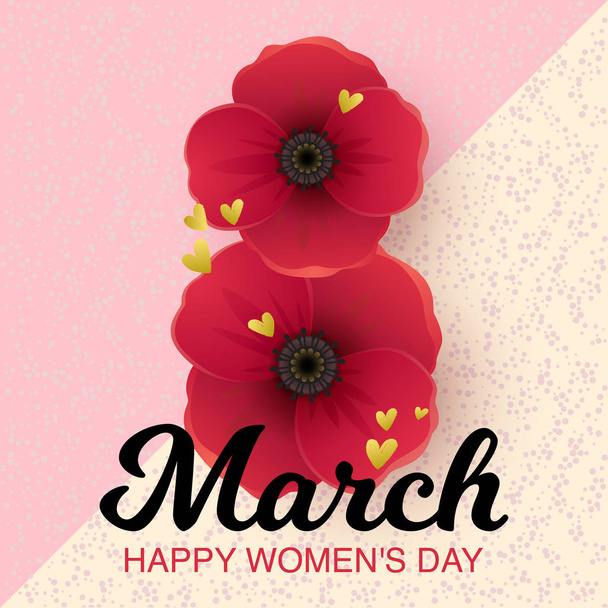 Vector illustration, 8 March international holiday card with realistic flower. Happy women's day text. - Vettoriali, immagini