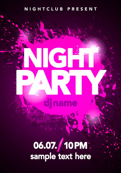 Vector illustration dance party poster background template with splash and ink splatter effects in modern pink and violet colors. Music event flyer or abstract banner - Διάνυσμα, εικόνα