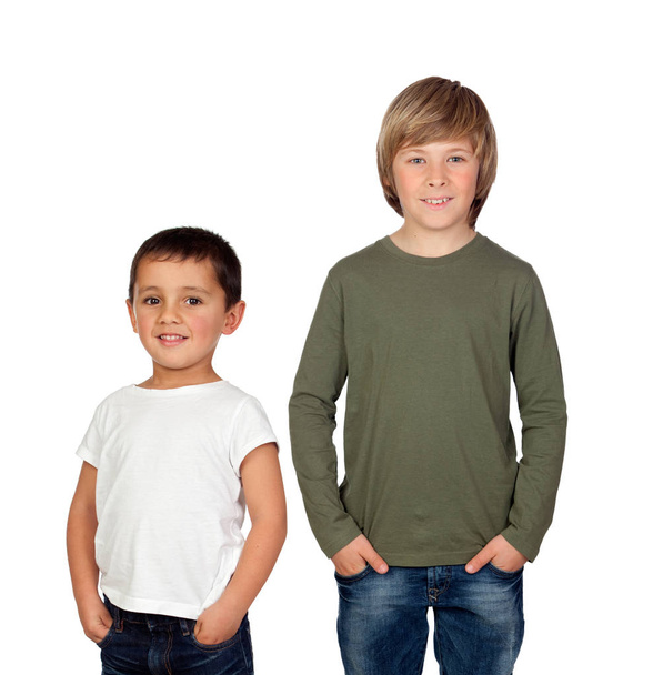 two cute little boys isolated on white background - Zdjęcie, obraz
