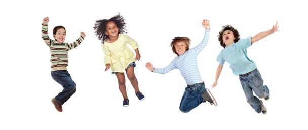 petits enfants fous sautant isolés sur un fond blanc
 - Photo, image