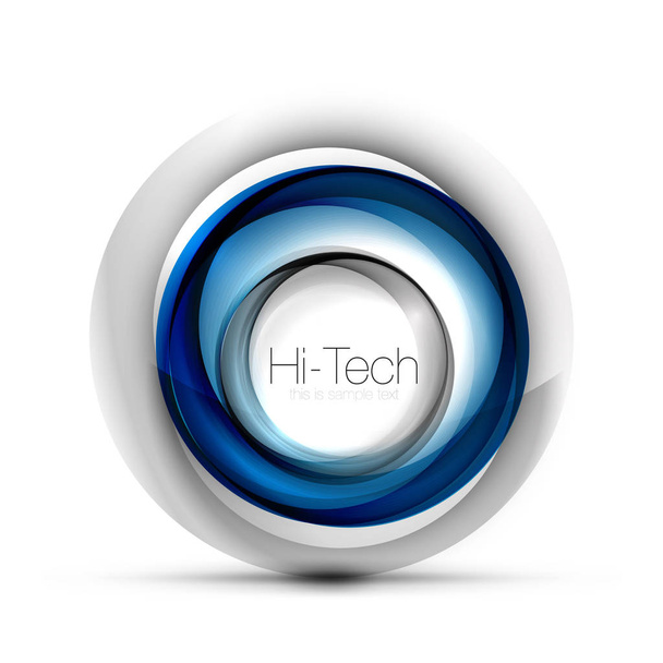 Web-Banner der digitalen Techno-Sphäre, Schaltfläche oder Icon mit Text. Hochglanz-Wirbelfarbe abstraktes Kreisdesign, Hi-Tech-futuristisches Symbol mit Farbringen und grauem Metallic-Element - Vektor, Bild