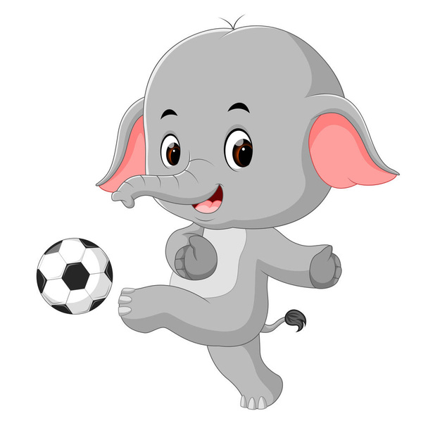 funny elephant playing football cartoon - Vector, Image