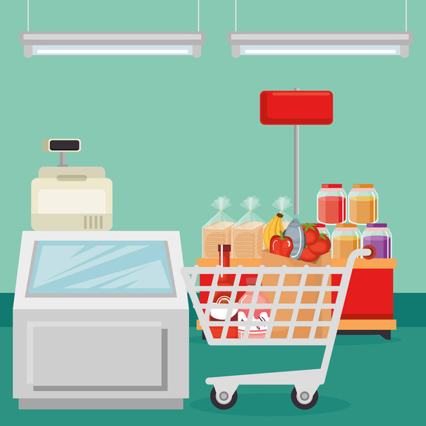 supermarket potravin v nákupní košík - Vektor, obrázek