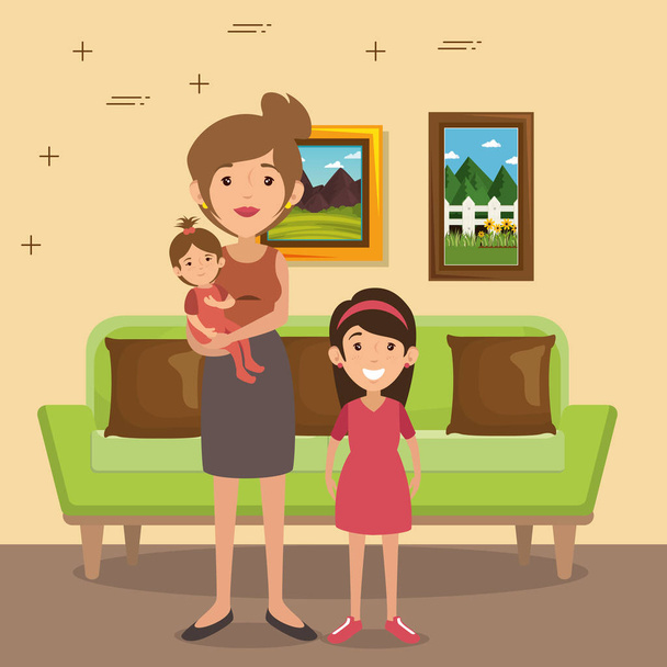 family parents in living room scene - Vector, Image