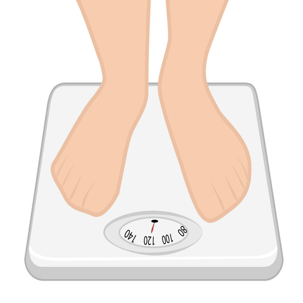 Voeten op de weegschaal. gewicht bedieningsconcept. Overgewicht - Vector, afbeelding