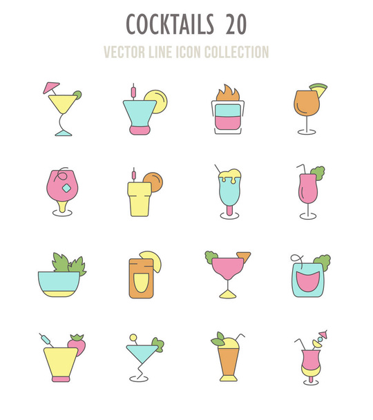Set van Retro iconen van Cocktails. - Vector, afbeelding