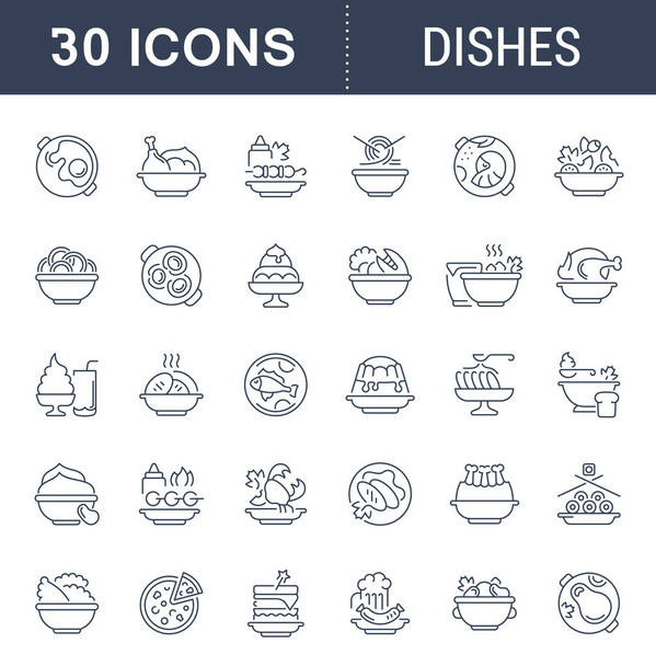 Set Vector Line Icons of Dishes. - Vector, Image