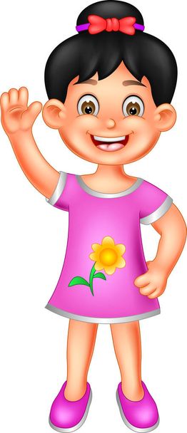 cute girl cartoon standing with laughing and waving - Photo, Image