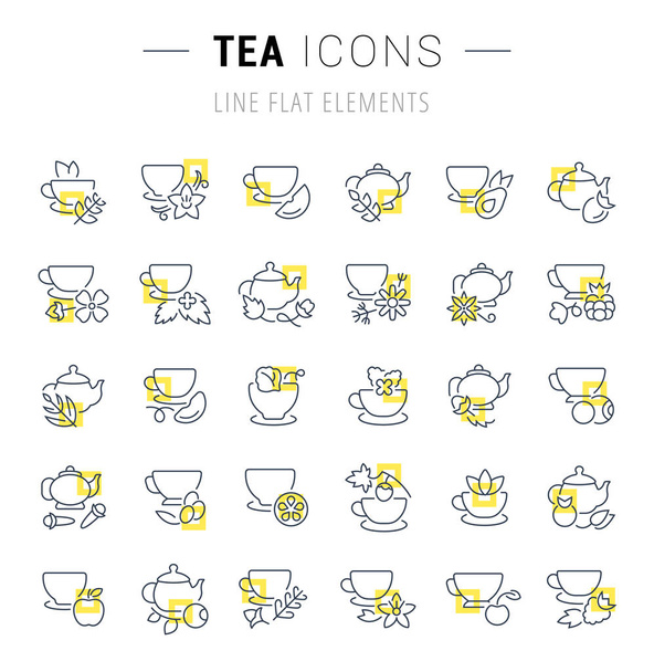 Instellen van Vector iconen van de lijn van de thee. - Vector, afbeelding