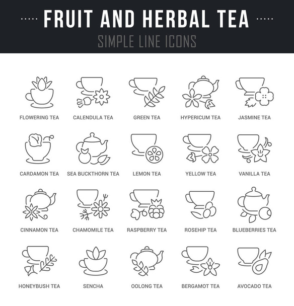 Ορίστε διάνυσμα γραμμή εικονιδίων από φρούτα και βότανα τσάι. - Διάνυσμα, εικόνα