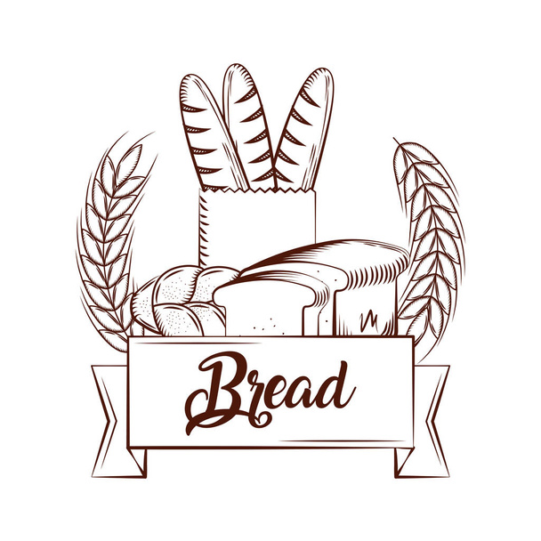 kenyér bagettet szelet pirítós sütni finom banner vintage jelkép - Vektor, kép