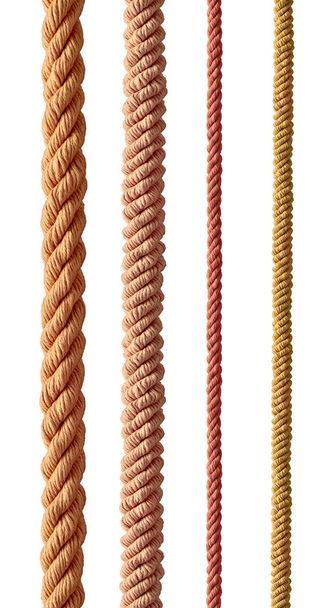 colección de varias cuerdas de cuerda sobre fondo blanco. cada uno se dispara por separado - Foto, Imagen