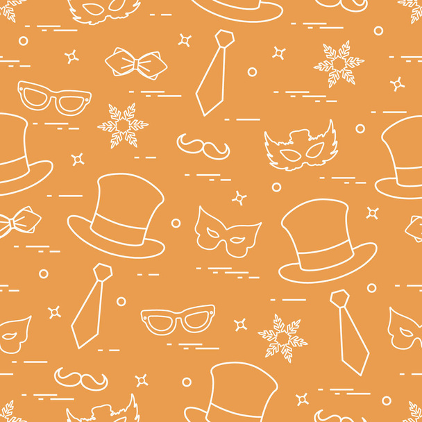 Seamless pattern of different carnival decorations: masks, hats, - Vector, imagen
