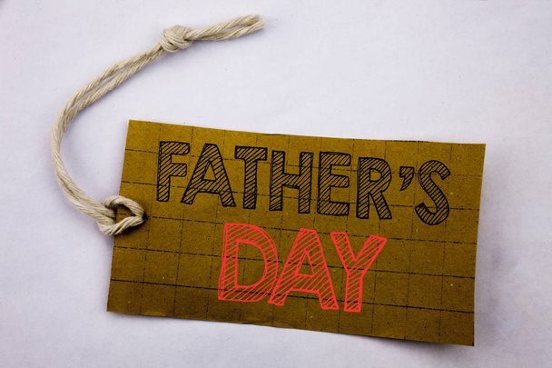 Handwriting Announcement text showing Father s Day. Business concept for online sale Dad Celebration Event written on price tag paper on the white vintage background. - Fotografie, Obrázek