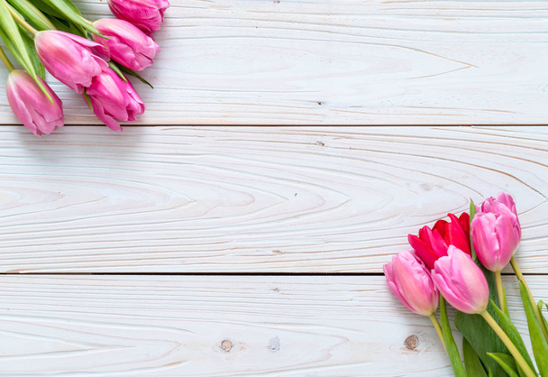 pink tulip flower on wood background - Photo, image