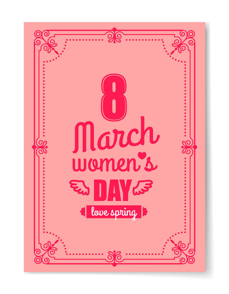 Womens Day Postcard with Big Sign and Swirly Frame - Vettoriali, immagini