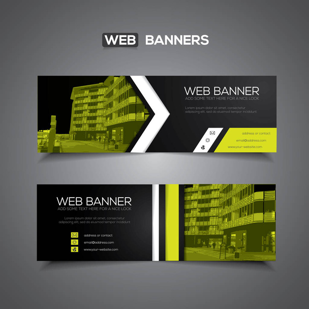 Black and green vector banner with strong contrast, abstract design - Vector, Imagen