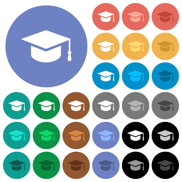 Graduation cap round flat multi colored icons - Vector, Image