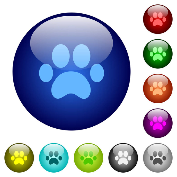 Paw prints color glass buttons - Vector, Image