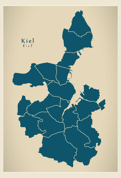 Сучасні на мапі України-місті Kiel Німеччини з районів, де - Вектор, зображення