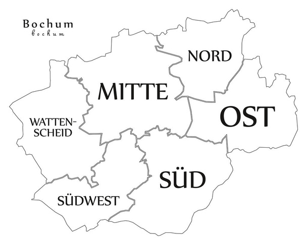 Сучасні на мапі України-місто Німеччина Бохум з районів і заголовок - Вектор, зображення