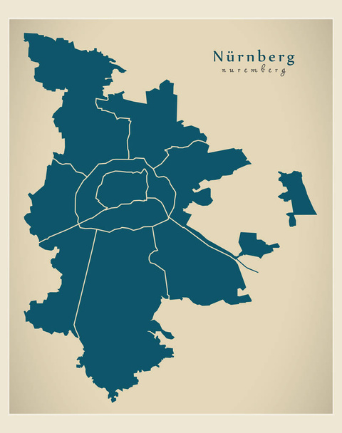 Сучасні на мапі України-місто Нюрнберг Німеччини з районів, де - Вектор, зображення