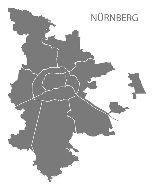 Nuremberg city map with boroughs grey illustration silhouette sh - Vector, Image