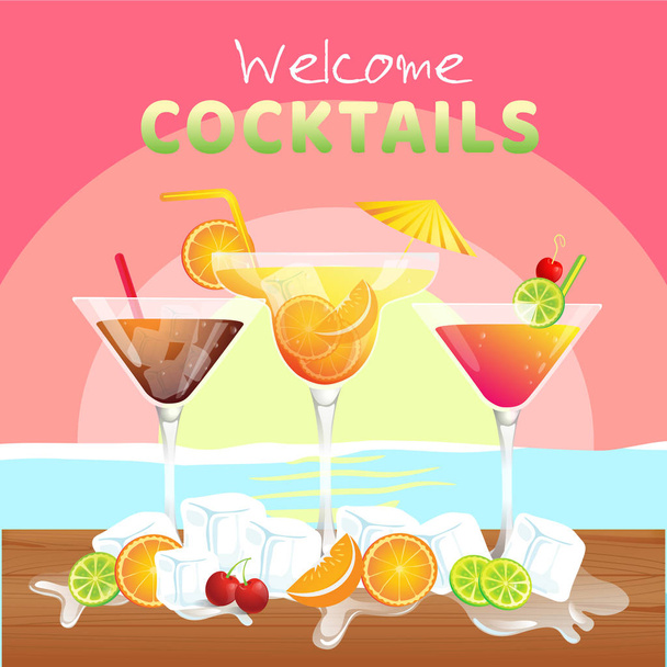 Welcome Cocktail Set Of Cocktail Background Vector Image - Vector, Image