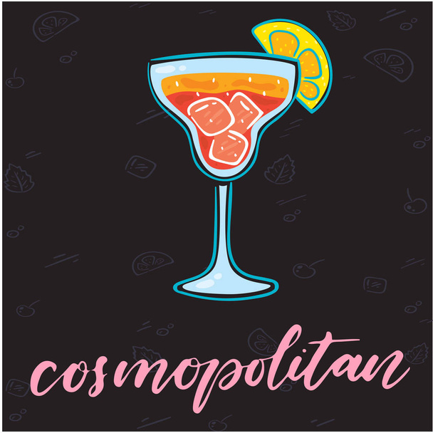 Cosmopolitan Glass Of Cocktail Black Background Vector Image - Vektori, kuva